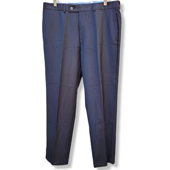 Calvin Klein Black Stripe Slim Fit Hipped Seam Pockets, Men's Wool Dress‎ Pants - Picture 1 of 7
